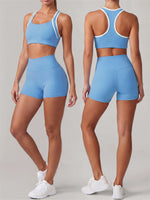 Summer 2 Pieces Yoga Sets Women Color Contrast Back I-shaped Shockproof Sports Bra High Waist Shorts Gym Fitness Suit Tracksuit