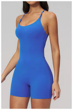 Summer New Hollow Open Back Criss Cross Yoga Jumpsuit Women Outdoor Solid Sleeveless Hip Lifting Pleate Sports Fitness Suits