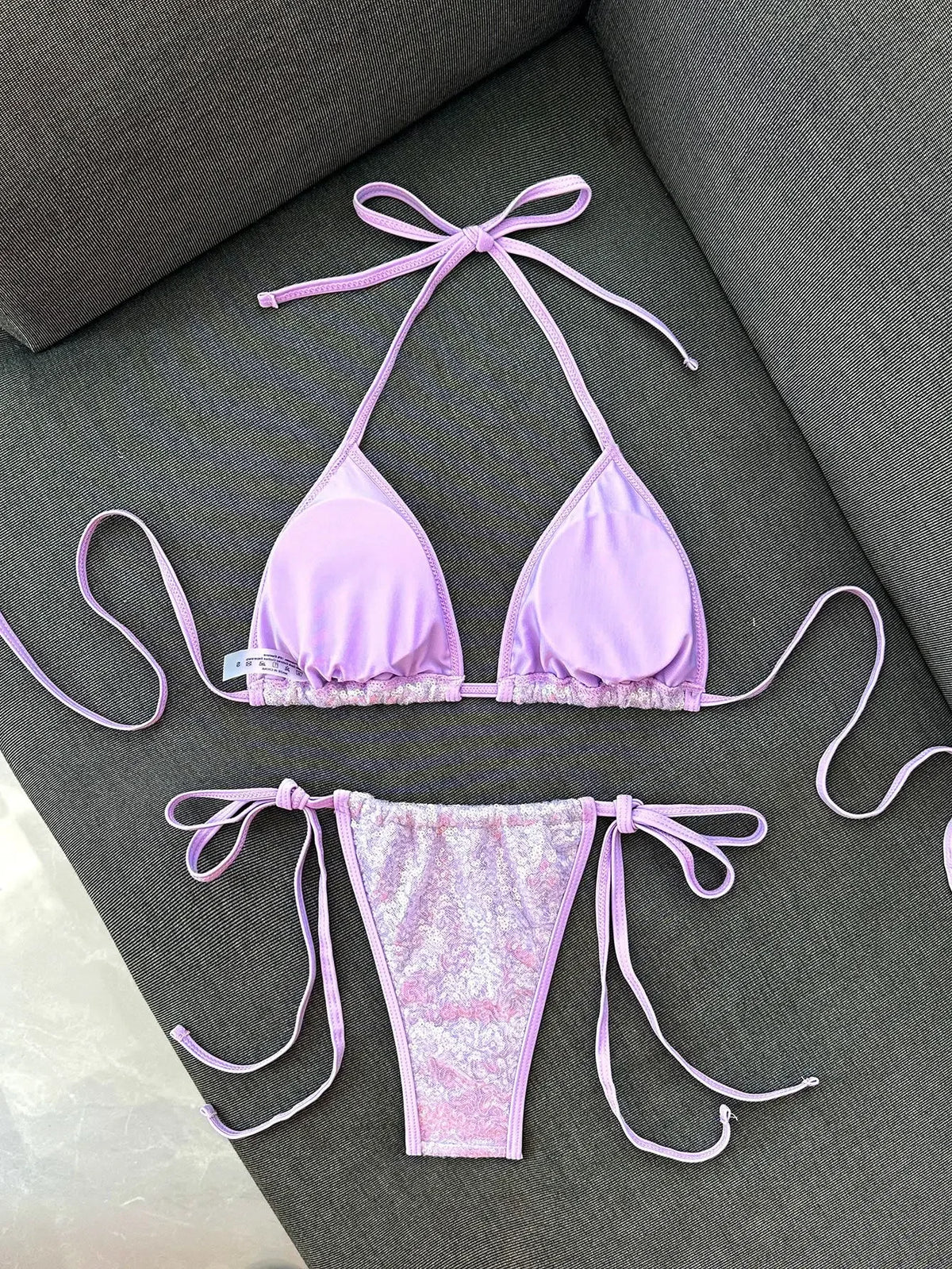 Shiny Sequin Blue Bikini Set 2026 Women Sexy Halter Push Up Bra Bandage Thong Swimsuit Beach Bathing Suit Hoiday Micro Swimwear