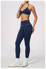 New Yoga Suit Women Color Blocked V-neck I Shape Sports Bra Fitness Clothes Summer Tight Running High Waist Leggings Tracksuit