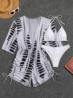 3 Pieces Bikini Tropical Print Swimsuit Halter Drawstring Side Swimwear Women 2026 Bathing Suit Female Swimming Summer Beachwear