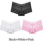 3Pcs Women Lace Boyshort Panties Low-Rise Sexy Underwear Trendy Floral Underpants Female Sexy Boyshort Panties Ladies Lingerie