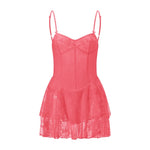 Women Summer Mini Dress Spaghetti Strap Frill Corset Backless Bandage Lace Tiered Ruffle Dress Club Party Sexy Dresses