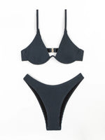 2026 New Women's Underwire Bikini Set,solid Color 2-piece Pit Striped Swimsuit,Fashion Sexy V-neck Bathing Suit with Chest Pad