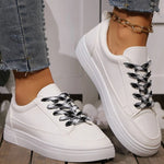 All Match Patchwork Lace Up Sneakers Women Faux Pu Leather Sports Shoes Woman Spring Autumn Non Slip Low Top Flats Shoes Mujer