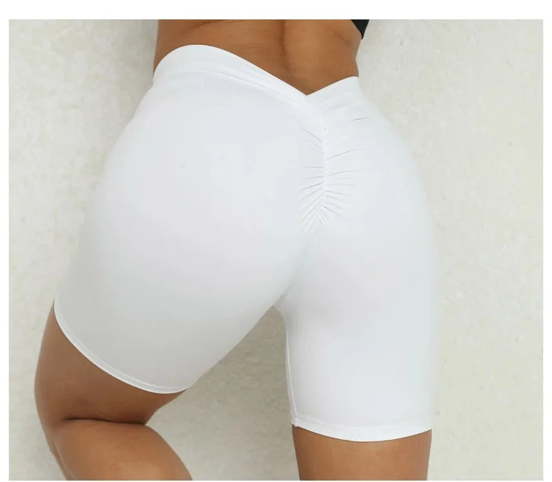 Sexy High-Waisted Yoga Shorts - Deep V Back Ruffled Booty Lift Women Tummy Control Workout Gym Peach Butt Fitness Shorts
