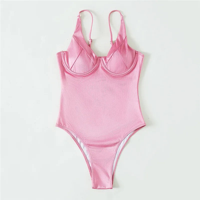 Sexy Pink Push Up Ladies Swimwear One Piece Swimsuit Women 2026 Underwired Bodysuits Bathers High Cut Bathing Swimming Suit Wear