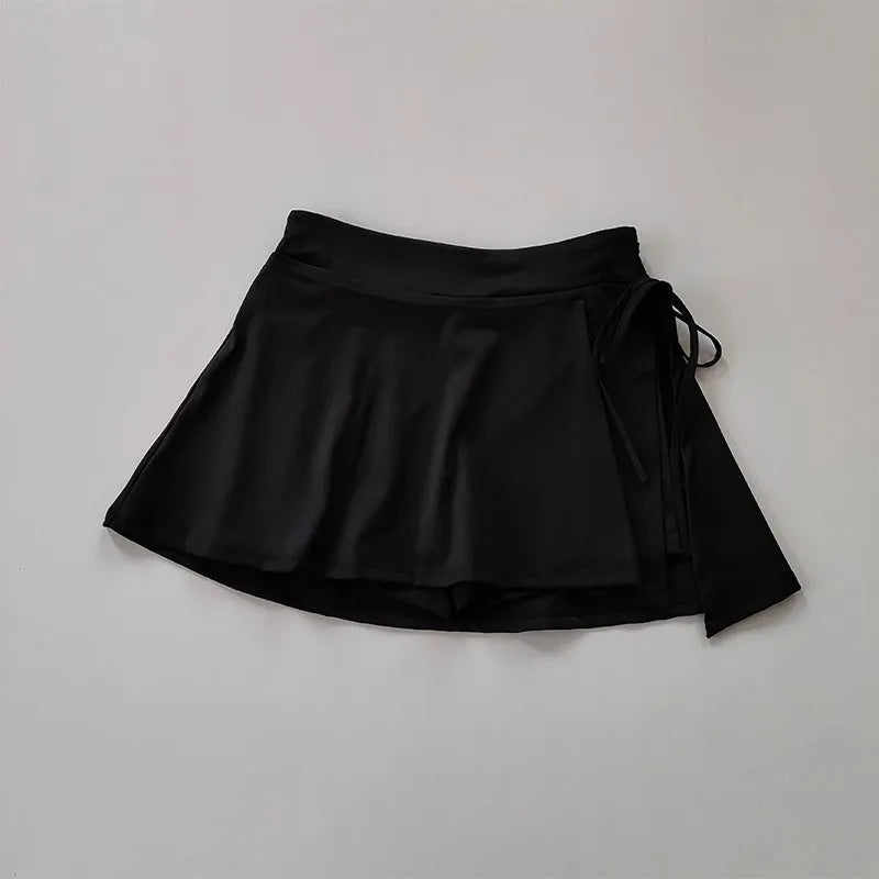 Women's sports yoga short skirt, badminton tennis skirt pants with inner pockets and side slit straps