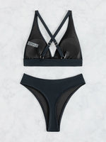 Solid Color Black Swimsuit for Women 2026 Summer High Waist 2-piece Bikini Set Beach Bathing Suit Bandage Vacation Swimwear