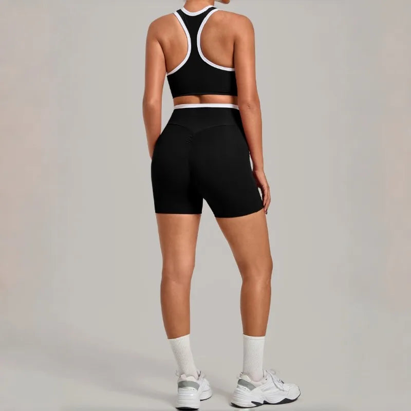 Women's Seamless Yoga Sets Sports Fitness High Waist Hip-lifting Shorts Back Beauty Sleeveless Suits Gym Training Workout Sets