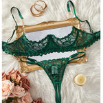 Women Lace Lingerie Ultra Sexy French Thin Bra Sets Intimate Exotic Sets Luxury Erotic Lingerie Dark Green Youth Sexy Lingerie