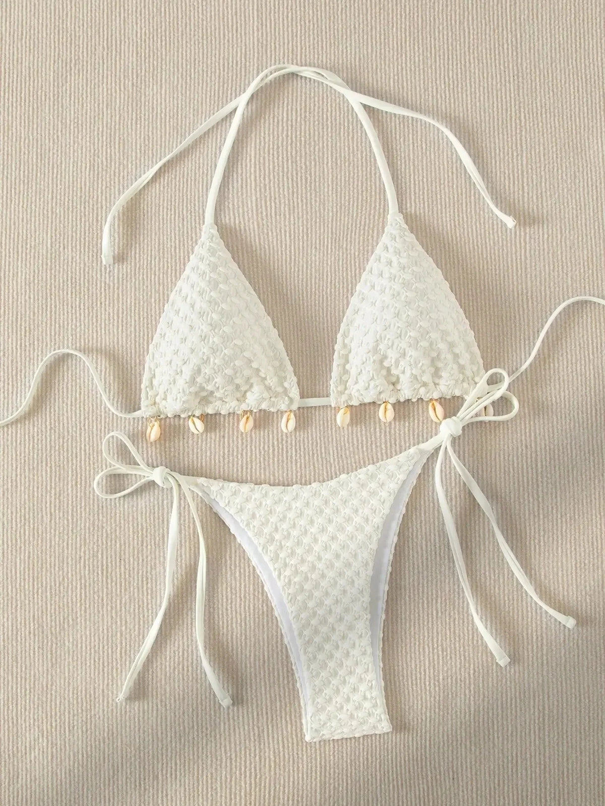DEKA Tie Side Thong Swimwear New Sexy Bikini Set White Shell Designer Swimsuit Halter Push Up Micro Bikinis Summer Bathing