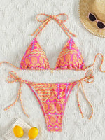 Blue Floral Print 2 Piece Micro Bikini Set for Women 2025 New Push Up Bra Thong Swimsuit Beach Bathing Suit Holiday Swimwear