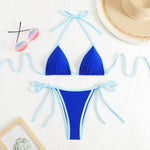 Sexy Micro Bikini 2025 Women Pink Blue Contrast Push Up Tie Side Thong Swimsuit Brazilian Beach Bandage Bathing Suit Swimwear