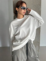 Women Basic Long Sleeve Loose O-neck T-shirt Autumn Winter Solid Color Tee Top Streetwear