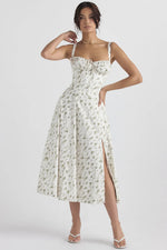 Sexy Low Cut Spaghetti Strap Maxi Dresses For Women Color Flower Printed Chest Wrap Bowknot Leace-up Long Dress Elegant Vestidos