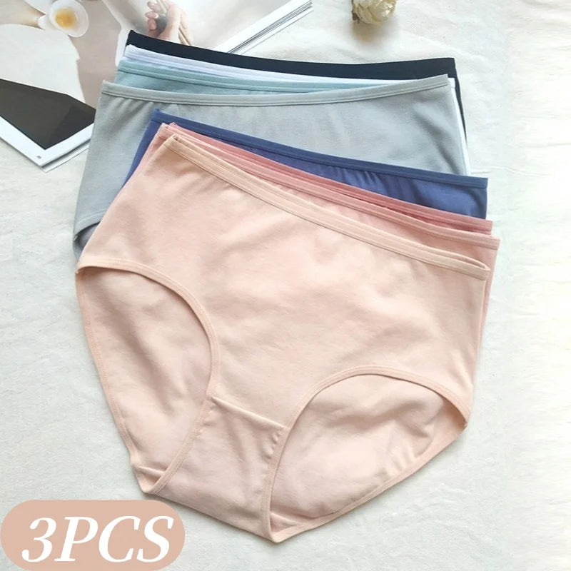 3Pcs/Set Cotton Panties Women Sexy Lingerie Plus Size Women's High Waist Briefs Solid Color Panty Breathable Underpants XS-2XL