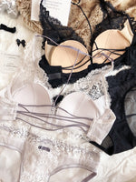 French Lace Embroidery Women Lingerie Set Sexy Thin Cup Halter Bikini Bra Deep V Push Up Bralette Fashion Backless Underwear Set
