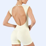 HISTELLO Impact Short Sleeve One Piece Women Seamless Backless Yoga Bodysuit Slim Fit Gym Pilates Workout Active Romper