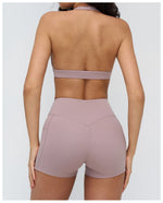Naked Sports Bras Women Solid Coffee Cross V-neck Shock-absorbing Yoga Suit Gym Fitness Running Workout Crop Top