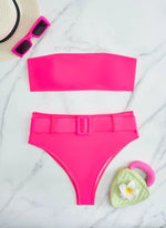 Neon Yellow High Waist Bikini 2024 New Belt Women Sexy Two Piece Swimsuit Push Up Swimwear Female Bathing Suit Summer Beachwear