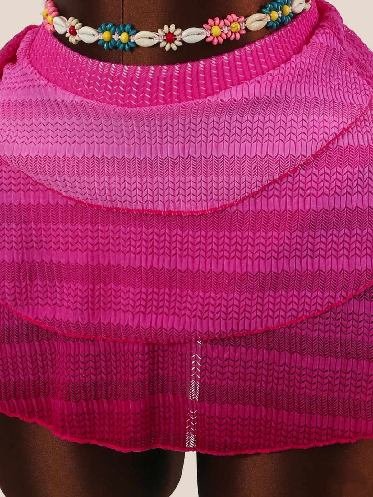 Vintage Hot Pink Gradient Bikini Set 2026 Women Push Up Bra Holiday Mesh Pleate Cover Up 3 Piece Swimsuit Bathing Suit Swimwear