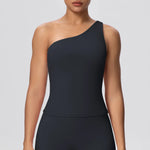 Women Seamless Cloud Feel One-Shoulder Waist-Cinching Yoga Vest Quick-Dry Slimming Sports Shaping Underwear Running Fitness Top