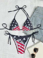 Women's Sexy American Flag Print Halter-Tie Bikini Swimsuit Set — Sporty Style