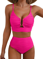 Women's New Swimsuit Bikini Set Fashion Sexy V-neck Hollow Swimsuit High Waist Textured Ruffled Swimsuit Women's Bikini Women