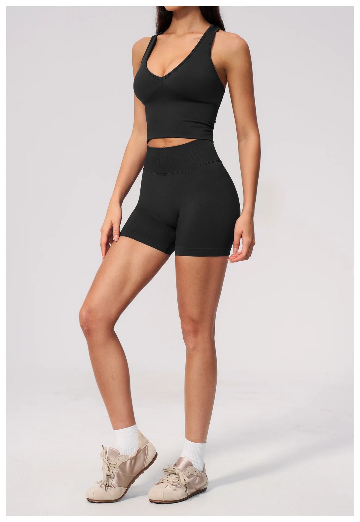 Seamless Gym Yoga Sets Women Breathable I-shaped Shock-absorbing Slim Sports Tank Top High Waist Shorts Training Fitness Suit