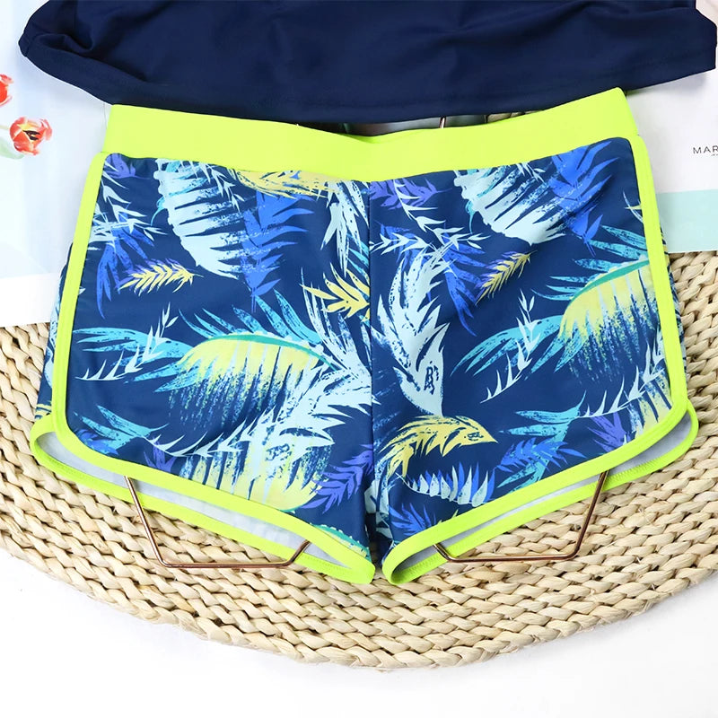 2026 Sexy Floral Long Sleeve Two-Piece Women's Surfing Swimsuit Drawstring Swim Tankini Rash Guard Beachwear Bathing Suit Female
