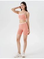 Women's 2-piece Yoga Set Fake Two-Piece Color-Block White Stripe Camisole Running Sports Bra Shorts Yoga Outfit Set
