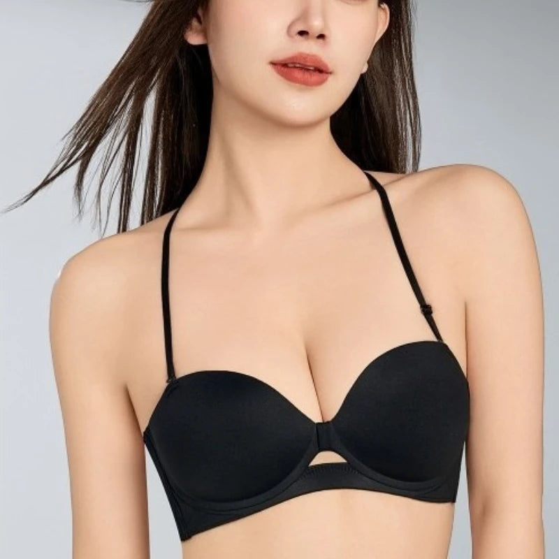 Strapless Push Up Bra, Wireless Half Cup Detachable Straps Anti-Slip Women Brassiere Small Bust Lift Sexy Cross Back Underwear