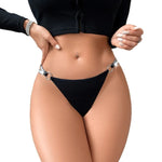 1pcs Fashion Elegant Sexy Women G-string Low Rise Black Silver Satin Sexy Lingerie Breathable Women's Underwear Lady Thongs