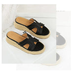 Spring 2025 Women's Slippers Hollow Out Strap Waterproof Thick Heel Woven Rope Country Style Slip-On Shoes Polyurethane Material