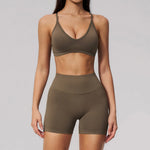 Seamless Yoga Excersize Sets Women Cross Back Sports Bra Tracksuit Workout Clothes High Waist Hip Lifting Shorts Fitness Suits
