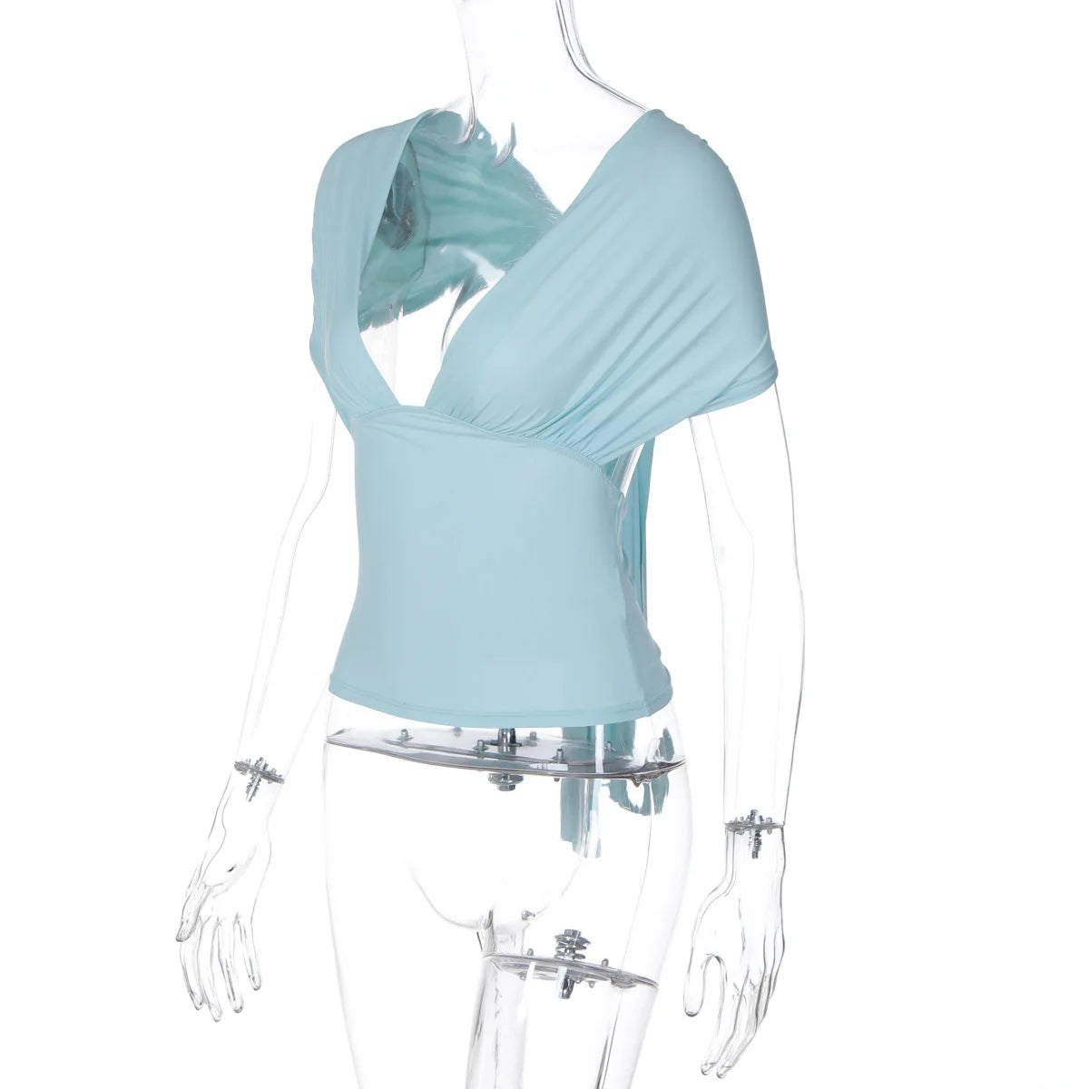FDYOUI Chic Deep V-neck Bandage Crop Tops Women 2026 Summer Sexy Backless Solid Corset Ladies Lace-up Tunics T-shirt Streetwear