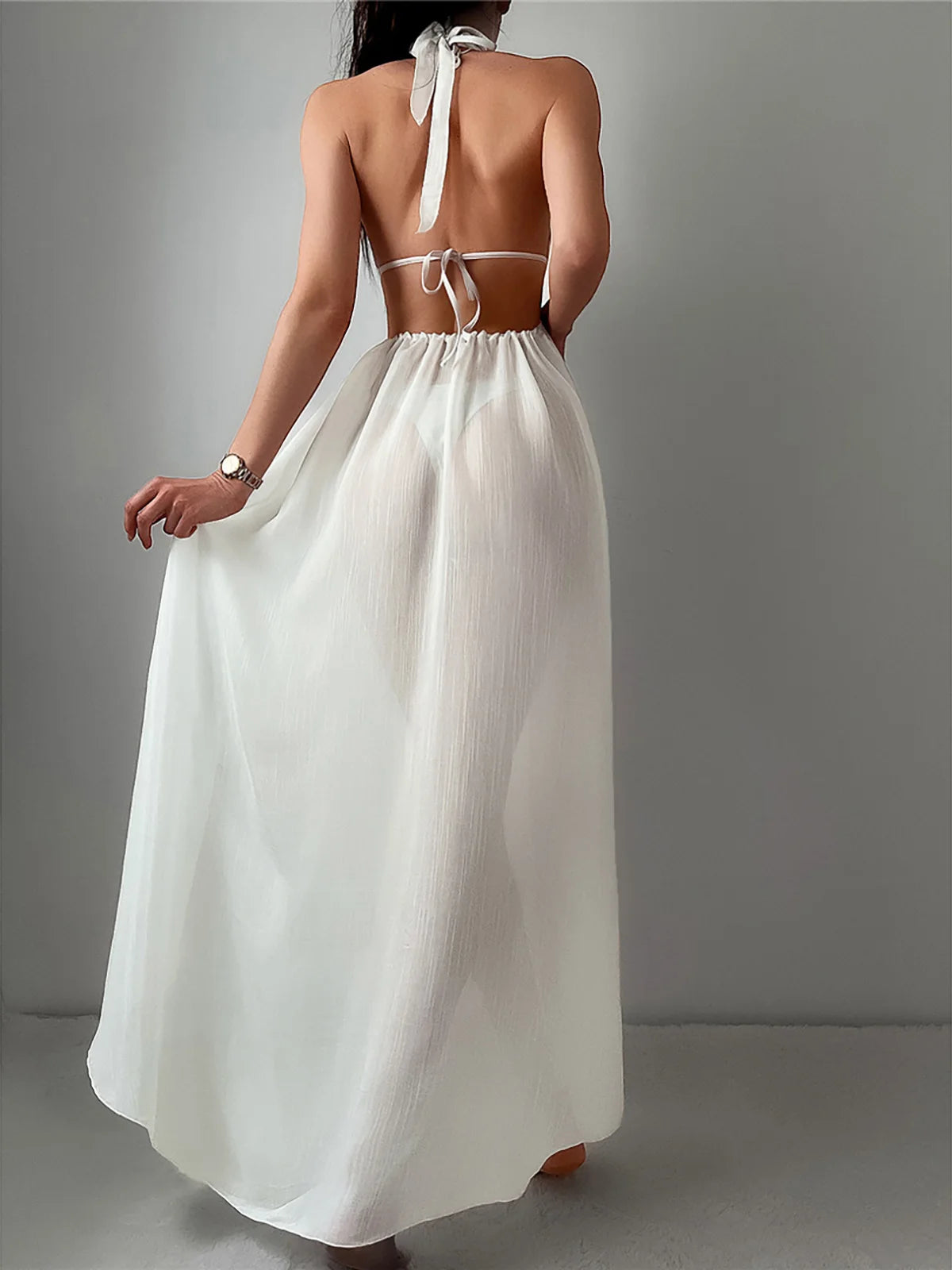 S - XL New Sexy Halter Deep V Neck Backless Tunic Beach Cover Up Cover-ups Beach Dress Beach Wear Beachwear Female Women K5213