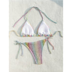 Colorful Snake Skin Halter Strappy Bikini Female Swimsuit Women Swimwear Two-pieces Bikini set Bather Bathing Suit Swim V5822