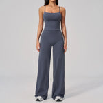 Yoga Suit Gym Fitness Set Hanging Neck Slim Sports Tank Top High Waist Wide Leg Pants Tracksuit Outdoor Running Athletic Wear