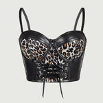 Sexy Black Short Leopard Print Shapewear Tube Top Strap Back Button Women's Erotic Crop Top Camisole Casaul Pure Desire HVVI