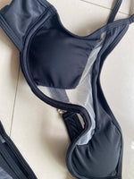 Splicing Mesh Underwire V-bar One Shoulder Bikini Women Swimsuit Female Swimwear Two Pieces Bikini Set Push Up Bathing Suit Swim