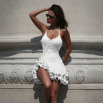 Hot Girl Slim Halter Neck Mini Dress Solid Color V-neck Single-breasted Layered Ruffles Bodycon Short Dresses Fashion Female New