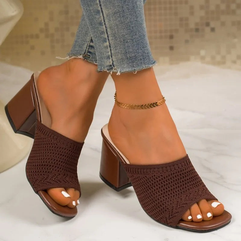 Plus-size Women's Kitten Heel Sandals and Slippers Summer New Flying Weave Fashion Flip-flops