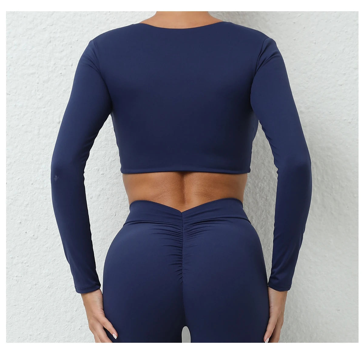 Long Sleeve Gym Crop Tops for Women Twist Deep V Workout Quick Dry Padded Sports Fitness Yoga T-Shirt