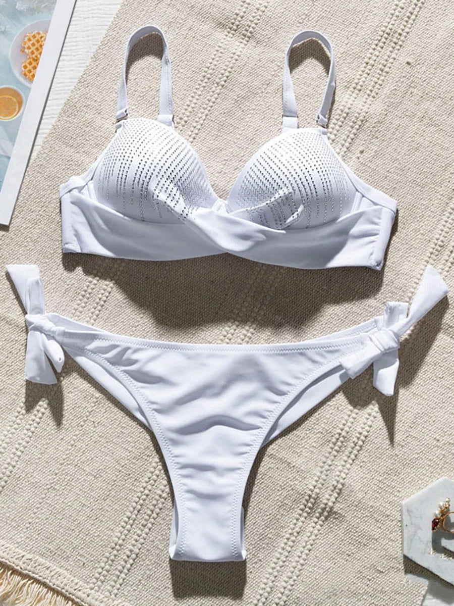 Shiny Sequins Diamond Push Up Bikini 2026 Female Swimsuit Women Swimwear Two Pieces Bikini Set Bra Cup Bathing Suit Swim Lady