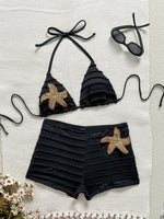 Vintage Two Piece Bikini Set 2026 Women White Black Starfish Ornament Push Up High Waist Swimsuit Holiday Bathing Suit Swimwear