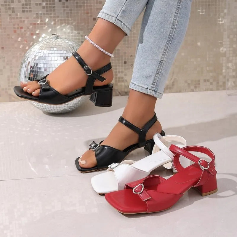 Women Sandals 2026 Buckle Strap Comfort Shoes for Women Square Toe Block Heels SandalsFashion Chunky Shoes Female