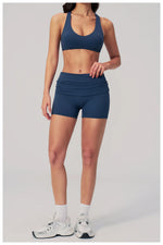 Women Two Piece Gym Yoga Sets Back Cross Sports Bra Pleate High Waist Short Fitness Suit Outdoor Running Camisole Tops Outfits