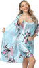 Women's Floral Satin Kimono Robe and Nightgown Set with Camisole 2 Piece Sleepwear Peacock Bathrobe